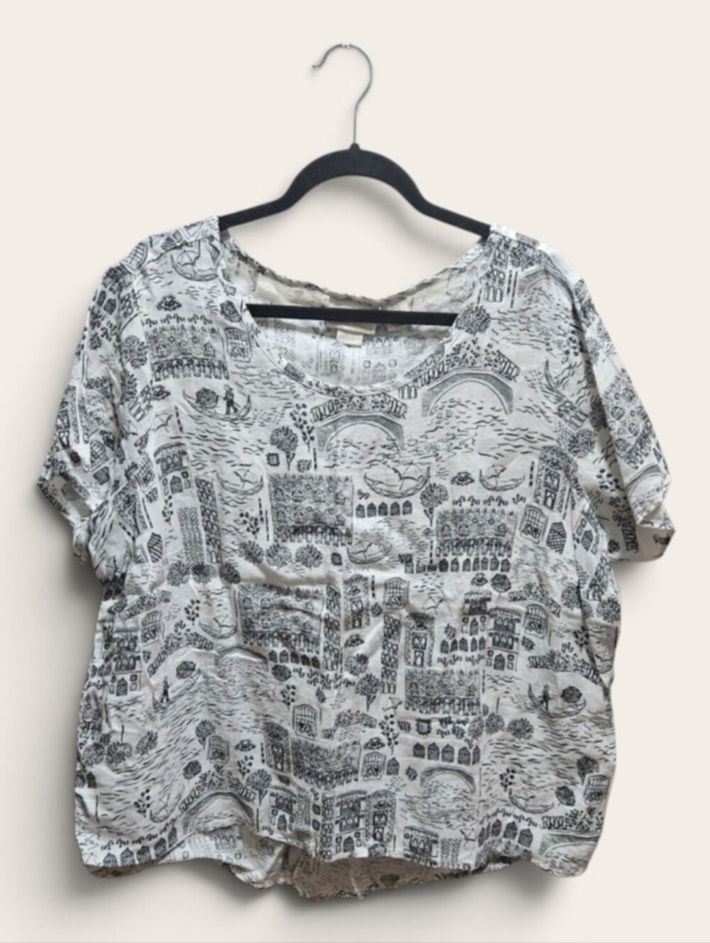 Cynthia Rowley 100% Linen Print Short Sleeve Top - Plus Size 1X / 46